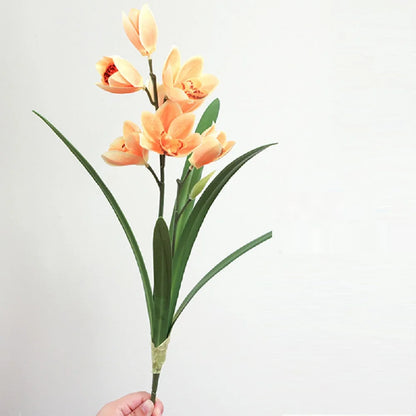 Artificial Orchid Flowers 3D Printed Real Touch Pink Cymbidium Branch - Home Living Room Silk Decoration, Wedding Centrepiece, Indoor Floral Arrangement