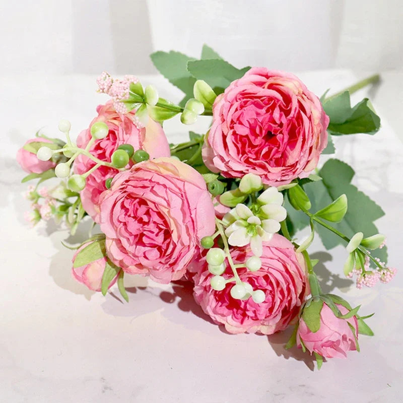 artificial silk rose bouquet for wedding and home decoration - large and small heads for indoor use - versatile decor for anniversaries, showers, birthdays, and more