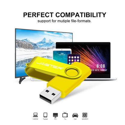 128GB Waterproof USB Flash Drive with Free Key Chain, 64GB Rotatable Memory Stick, Portable and Shatterproof USB 2.0 Thumb Drive for Laptop and Business Gifts