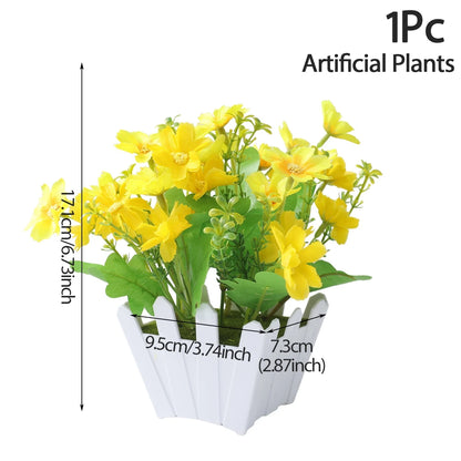 Artificial Plants Set, Potted Green Leaf Bonsai, Small Fake Tree Ornaments for Home, Office, Garden, Wedding, Party Decor, Plastic Material, Desktop Display