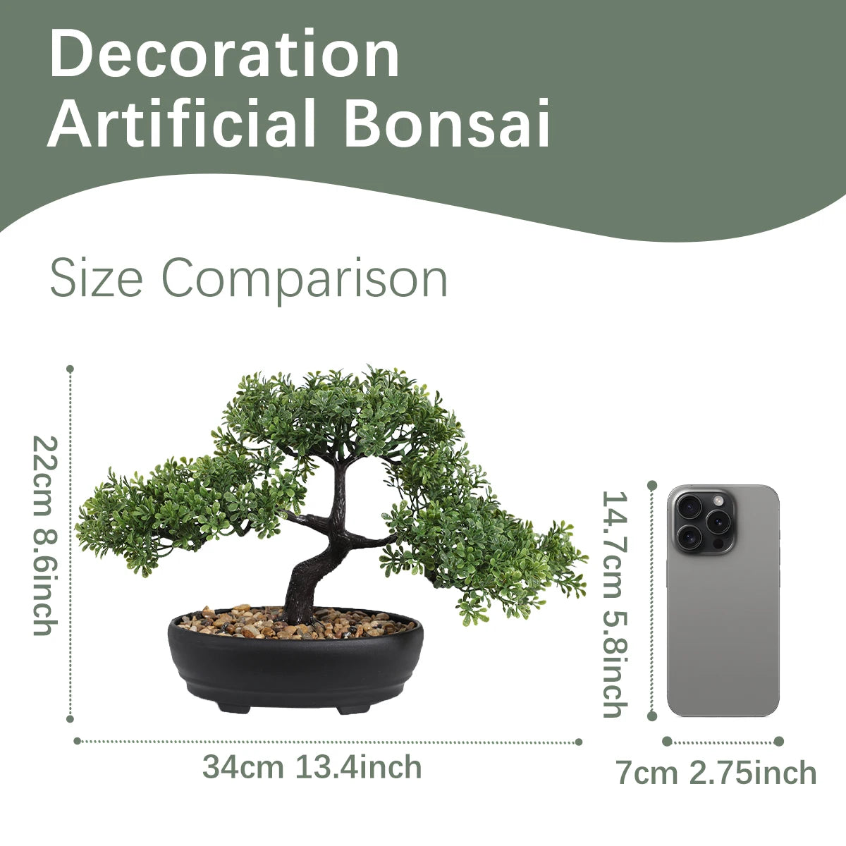 artificial bonsai tree decor with black planter - zen garden accent for home, office, party - durable plastic material for indoor and outdoor display