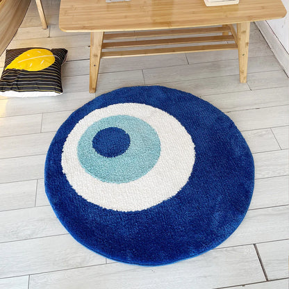 Blue Evil Eyes Circular Tufted Rug Tufting Bedroom Mat Geometric Living Room Carpet Floor Tidy Foot Pad Bedside Doormat Soft Non-Slip Area Rug for Home Decor