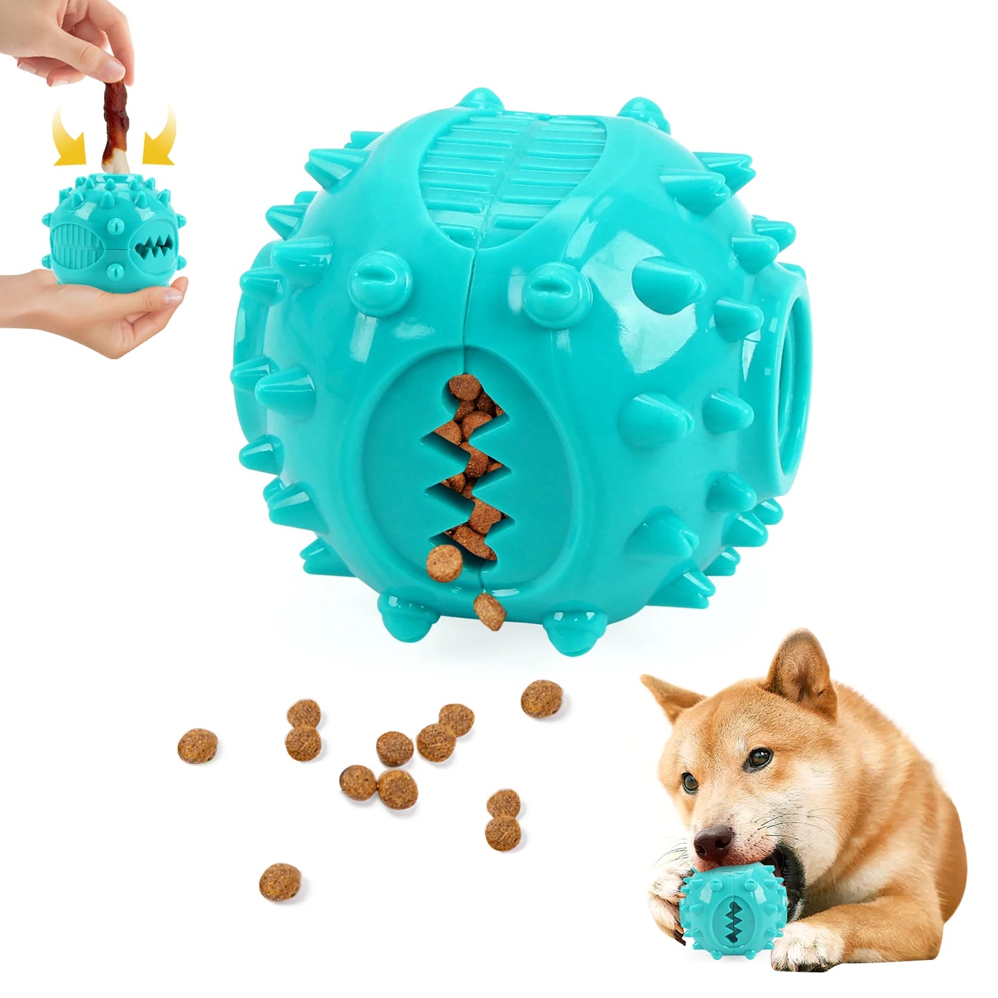 durable rubber dog chew toy for teeth cleaning and anti-bite training, interactive slow feeder and food dispenser, pet play ball for small to medium dogs