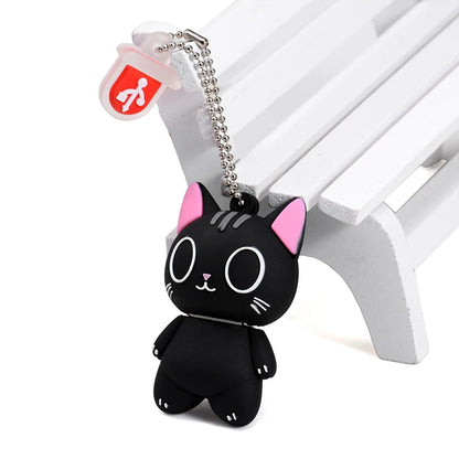 Black Cat USB Flash Drive 64GB Free Key Chain Memory Stick Creative Gifts Real Capacity Pendrive USB Stick Drive