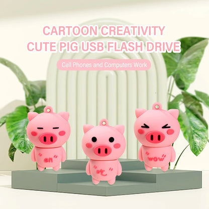 Cute Pink Pig USB Flash Drive, Silicone USB 2.0 Stick, 4GB 8GB 16GB 32GB Storage, Creative Student Gift, Cartoon Memory Stick for Girls