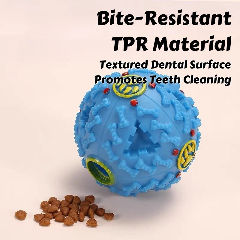 "interactive rubber chew toy with treat dispenser & squeaker, dental care & mental stimulation for dogs, durable puzzle for engaging play & healthy teeth"