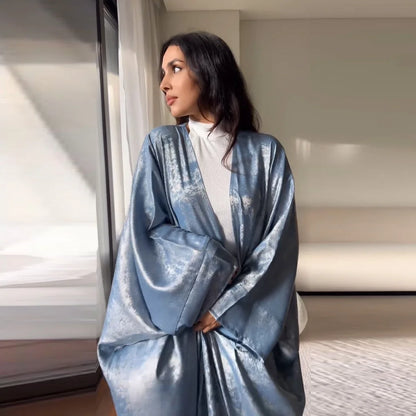 Shiny Satin Batwing Abaya Caftan Femme Open Abayas Luxury Kaftan for Women Dubai Turkey Kebaya Outfit Robe Clothing Musulmane - Elegant and Stylish Fashion