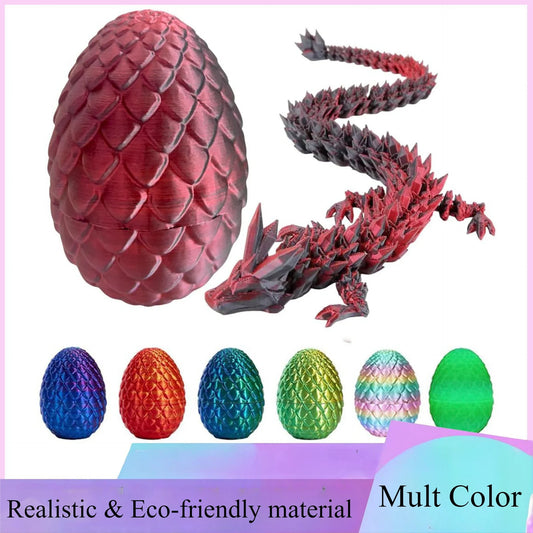 3D Printed Dragon Egg with Full Articulated Dragon Model Toy Ornament