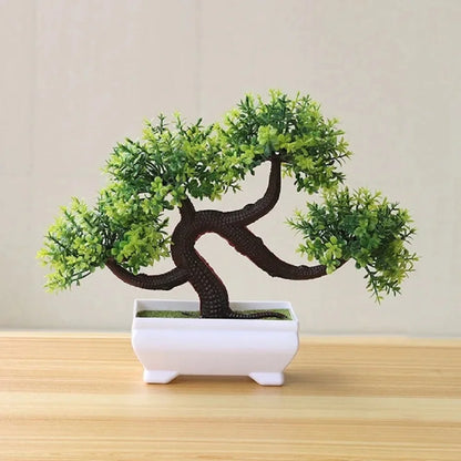 Green Artificial Bonsai Plants - Small Tree Grass and Flowers in Pot, Indoor Outdoor Decoration for Home, Office, Wedding, Anniversary, Exhibition, Halloween Decor