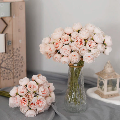 Silk Roses & Peonies Bouquet, 27 Heads, Pink, White, Purple, Artificial Flowers for Home Decor, Wedding, Parties, Indoor Use, Table Vase Arrangement