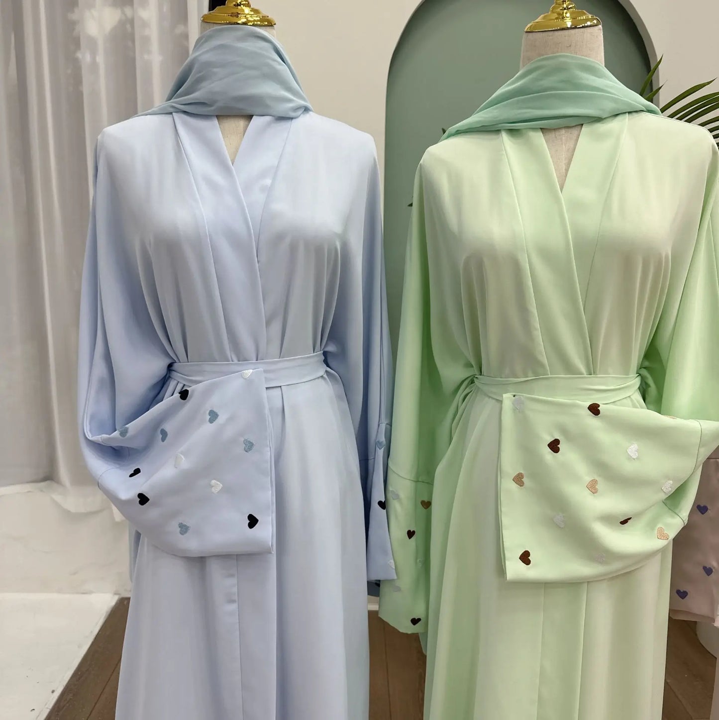 love heart embroidery soft open front abaya luxury kaftan women robe for stylish layering, comfortable fit, versatile cardigan - perfect for casual and formal occasions