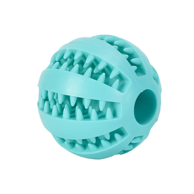 interactive rubber dog toy ball with treat dispenser, teeth cleaning, bouncy design, fetch & solo play, bite resistant, dental health support, durable pet entertainment