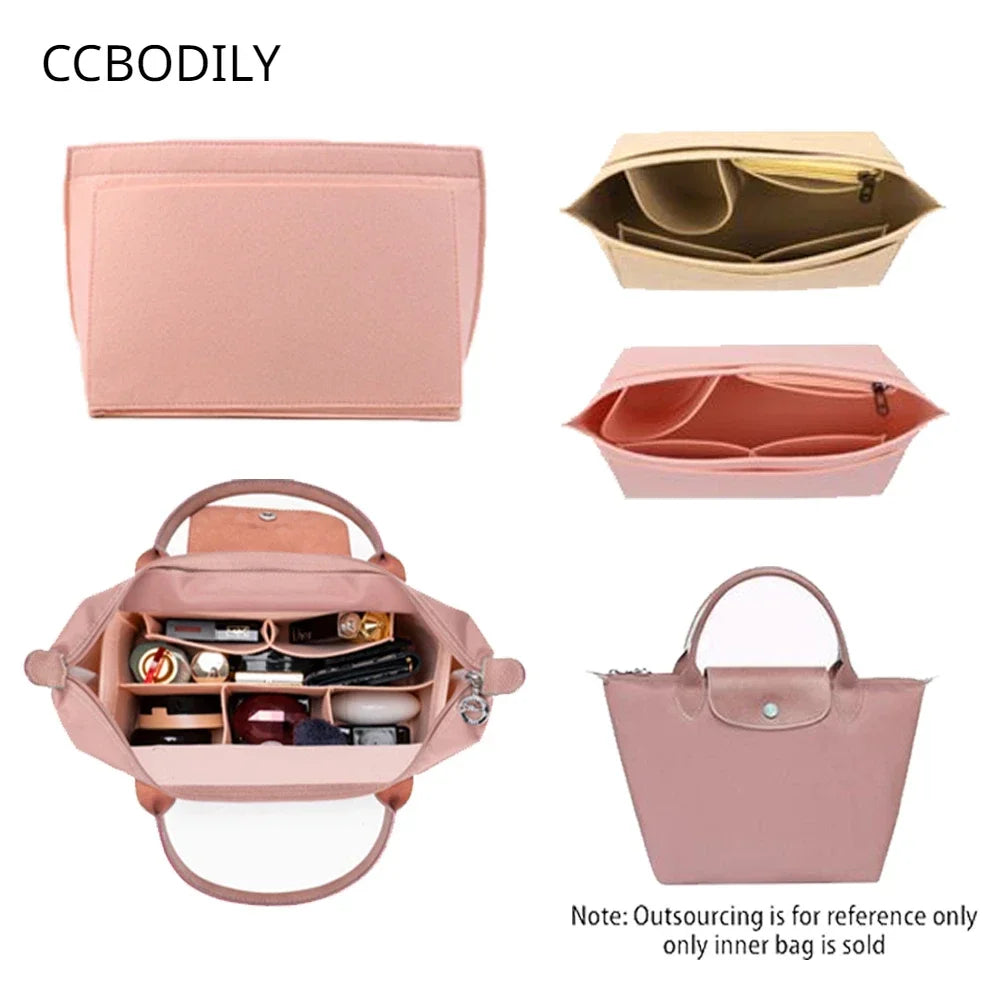 ccbodily bag organizer for longchamp handbag felt liner travel purse insert with pockets makeup bag support fit various bags