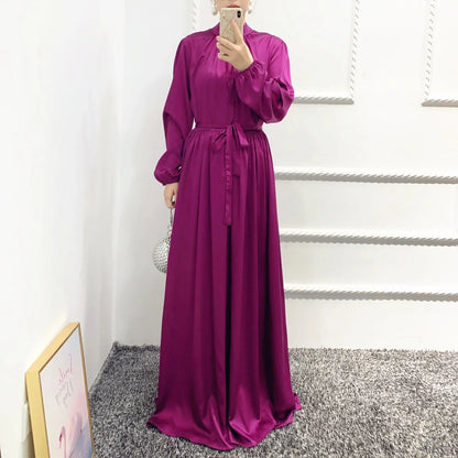 Muslim Women Abaya Dubai Luxury Dress Evening Long Satin Robe - Elegant Modest Wear for Special Occasions, Comfortable Fit, Available in Multiple Colors and Sizes S to XXL