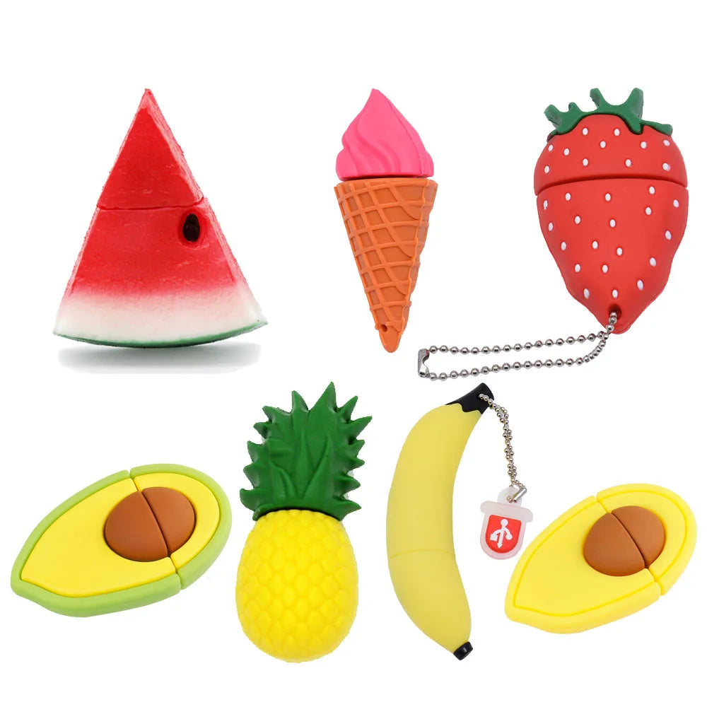 cartoon food usb flash drive 64gb memory stick - fun fruit design avocado, strawberry, banana, pineapple pen drive - creative gift for kids and adults