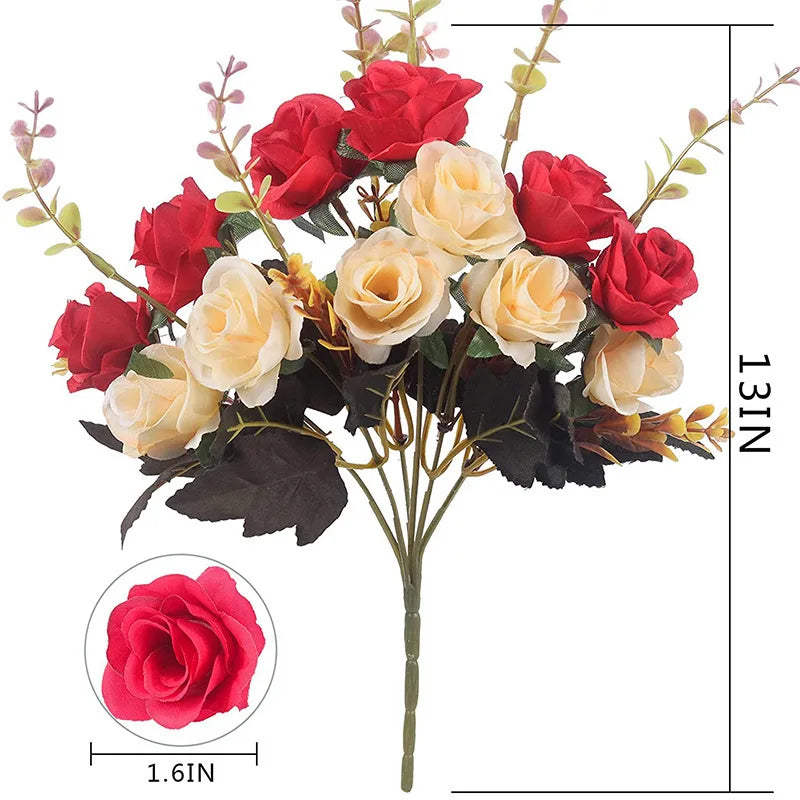 silk rose artificial flower bouquet - 12 head bunch for home decor, indoor garden, wedding, anniversary, party and event decoration, elegant fake floral arrangement