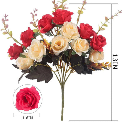 Silk Rose Artificial Flower Bouquet - 12 Head Bunch for Home Decor, Indoor Garden, Wedding, Anniversary, Party and Event Decoration, Elegant Fake Floral Arrangement