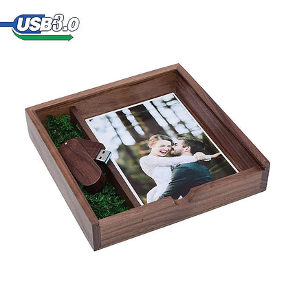 Wooden USB 3.0 Flash Drive 128GB with Box - Creative Photography, Wedding Gift, Memory Stick, 64GB Pen Drive, Ideal for Albums and Data Storage