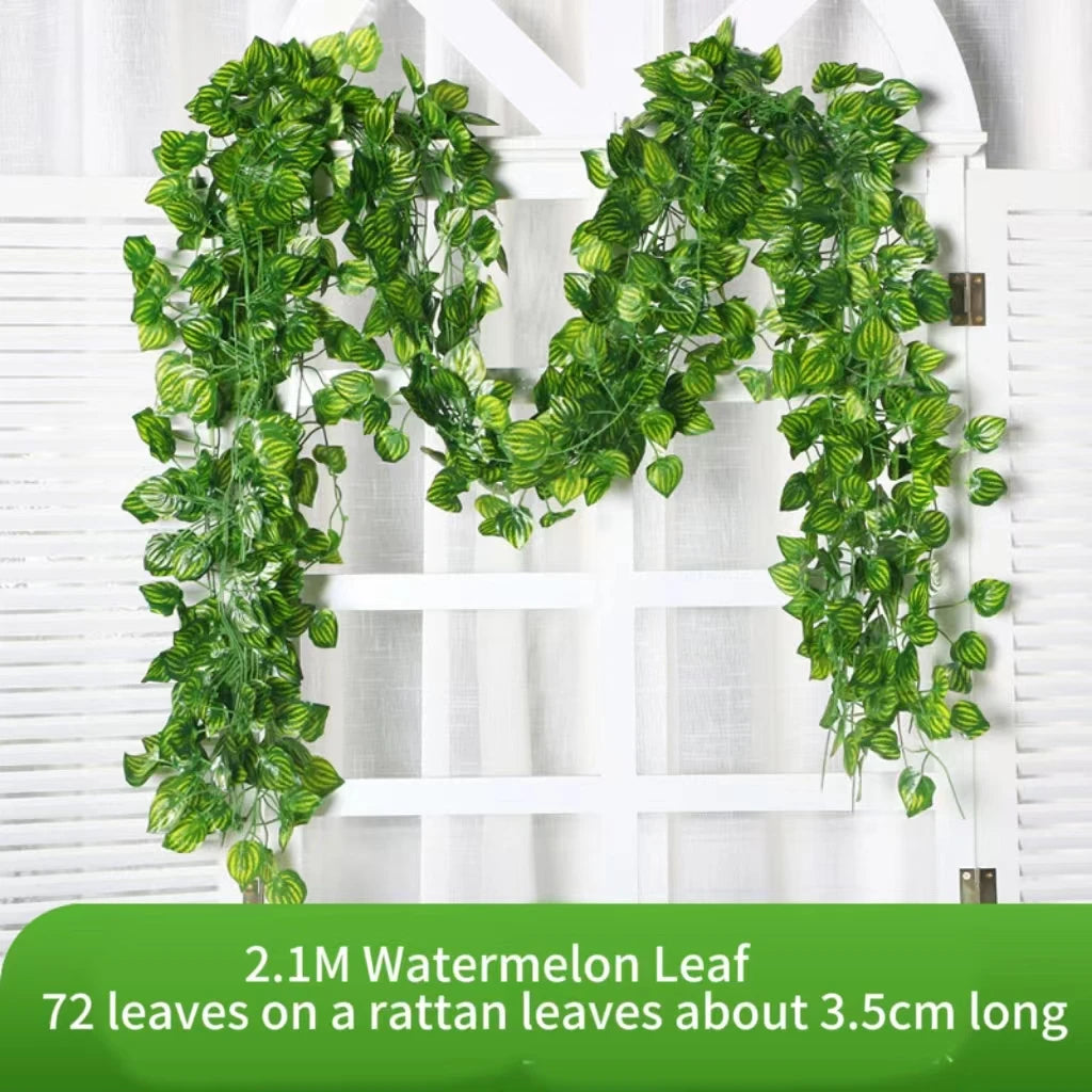 artificial green ivy leaf vine garland, silk hanging decoration, 2.1m length, home garden decor, wedding party display, outdoor use, diy crafts, wall accent
