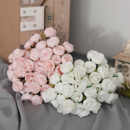Silk Roses & Peonies Bouquet, 27 Heads, Pink, White, Purple, Artificial Flowers for Home Decor, Wedding, Parties, Indoor Use, Table Vase Arrangement