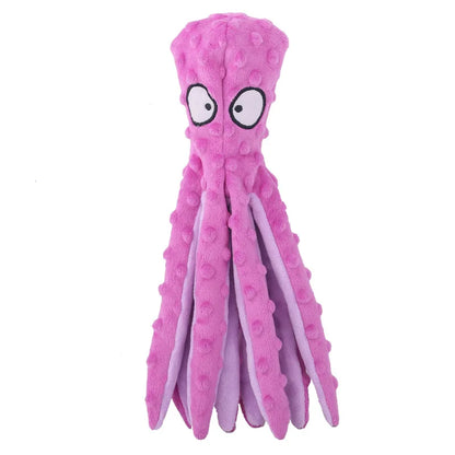 Interactive Plush Octopus Dog Toy, Sturdy Fleece Chew with Squeaker, Durable Bite-Resistant for Puppies, Fun Play in Blue, Green, Orange, Purple - Mental & Physical Stimulation
