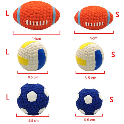Soft Latex Pet Ball Toy for Dogs, Squeaky Rugby Tennis Volleyball Football Basketball, Teeth Cleaning, Training & Play for Small to Large Breeds