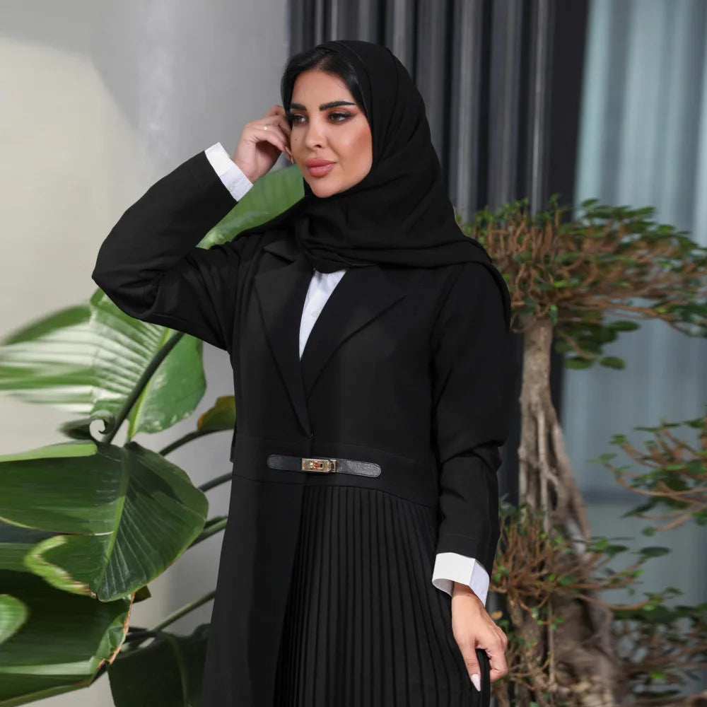 abaya dubai luxury elegant arabian kaftan coat black white cardigan for women - stylish modest wear for formal & casual occasions in high-quality ice silk