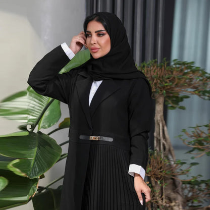 Abaya Dubai Luxury Elegant Arabian Kaftan Coat Black White Cardigan for Women - Stylish Modest Wear for Formal & Casual Occasions in High-Quality Ice Silk