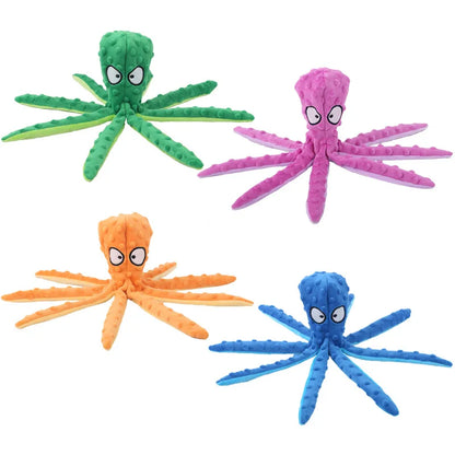 Interactive Plush Octopus Dog Toy, Sturdy Fleece Chew with Squeaker, Durable Bite-Resistant for Puppies, Fun Play in Blue, Green, Orange, Purple - Mental & Physical Stimulation