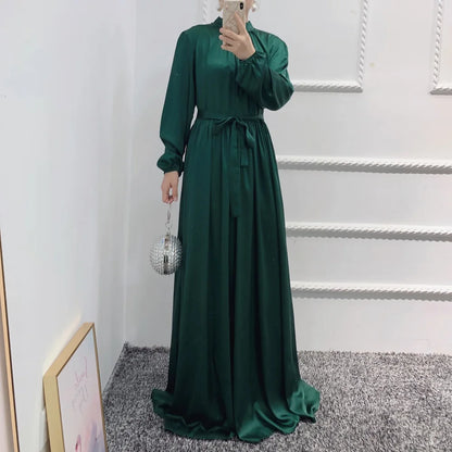 Muslim Women Abaya Luxury Dubai Dresses Long Satin Robe Arabic Evening Dress for Women, Stylish Turkey Fashion Gown, Perfect for All Seasons