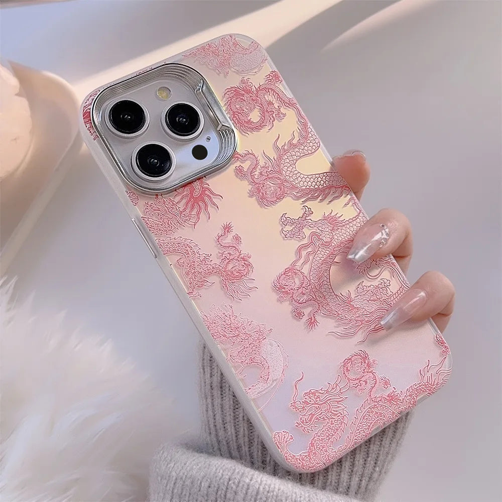 cute 3d cartoon pink dragon shockproof phone case for iphone 14/15/16 plus, pro, max - non-slip tpu cover