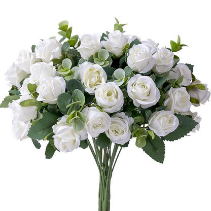 Artificial Rose Bouquet with Eucalyptus, 11 Heads, Plastic Material for Weddings, Home and Table Decor, Indoor Floral Arrangement, Ideal for Birthdays and Celebrations