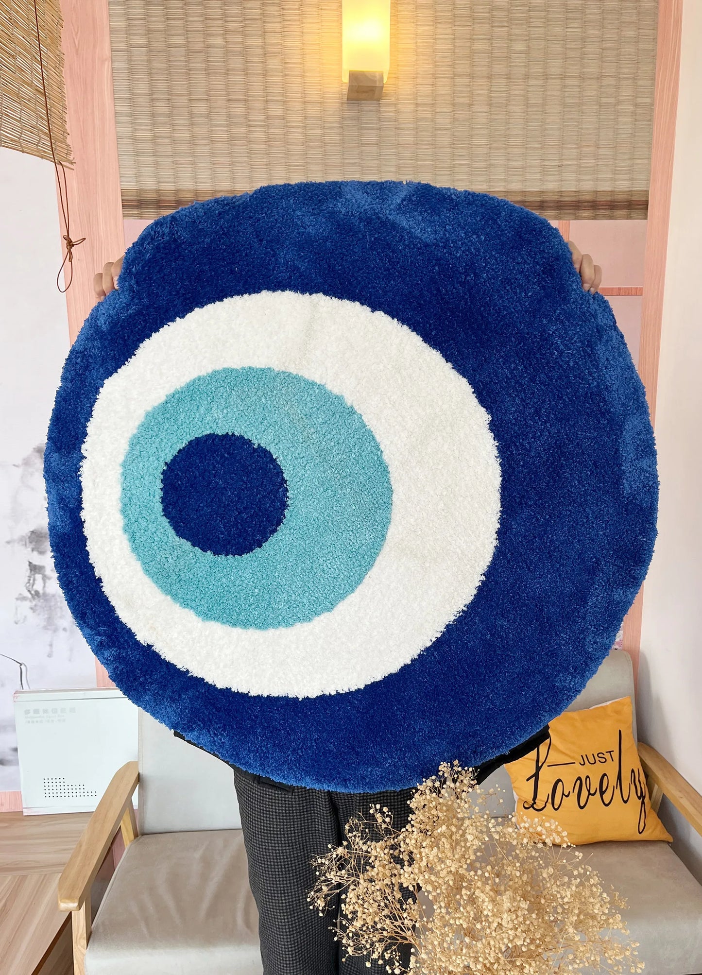 blue evil eyes circular tufted rug tufting bedroom mat geometric living room carpet floor tidy foot pad bedside doormat soft non-slip area rug for home decor
