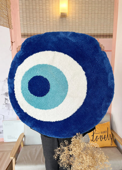Blue Evil Eyes Circular Tufted Rug Tufting Bedroom Mat Geometric Living Room Carpet Floor Tidy Foot Pad Bedside Doormat Soft Non-Slip Area Rug for Home Decor
