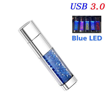 128GB Crystal LED USB 3.0 Flash Drive with Metal Design, High-Speed Memory Stick for Laptop, Car, TV, Ideal Wedding and Business Gift, Multiple Colours Available