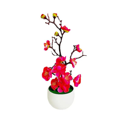 Artificial Plum Blossom Bonsai Plant with Pot | Indoor Decorative Silk Flower Arrangement for Home, Office, Celebrations, Parties, Weddings | Plastic Material