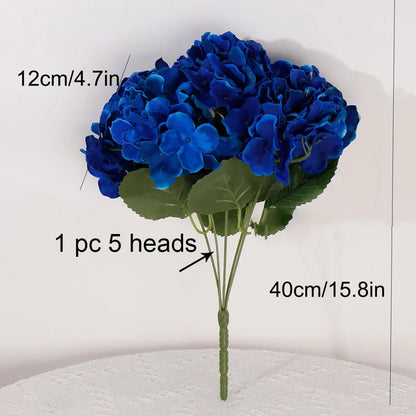 Silk Hydrangea Artificial Flowers Bouquet, 5 Large Heads, Red Floral Arrangement for Home, Wedding, Anniversary, Parties, Indoor Decor