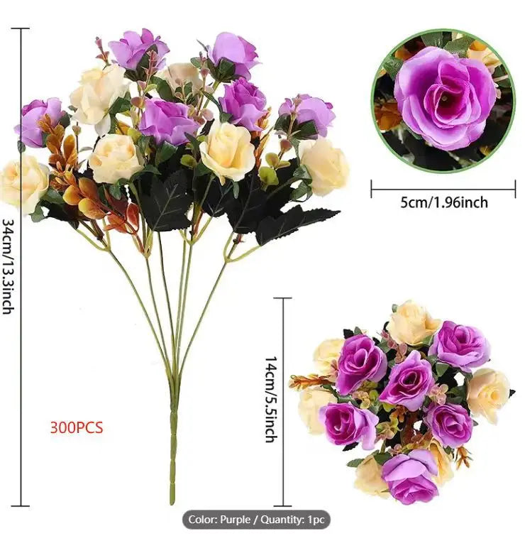 silk rose artificial flower bouquet - 12 head bunch for home decor, indoor garden, wedding, anniversary, party and event decoration, elegant fake floral arrangement