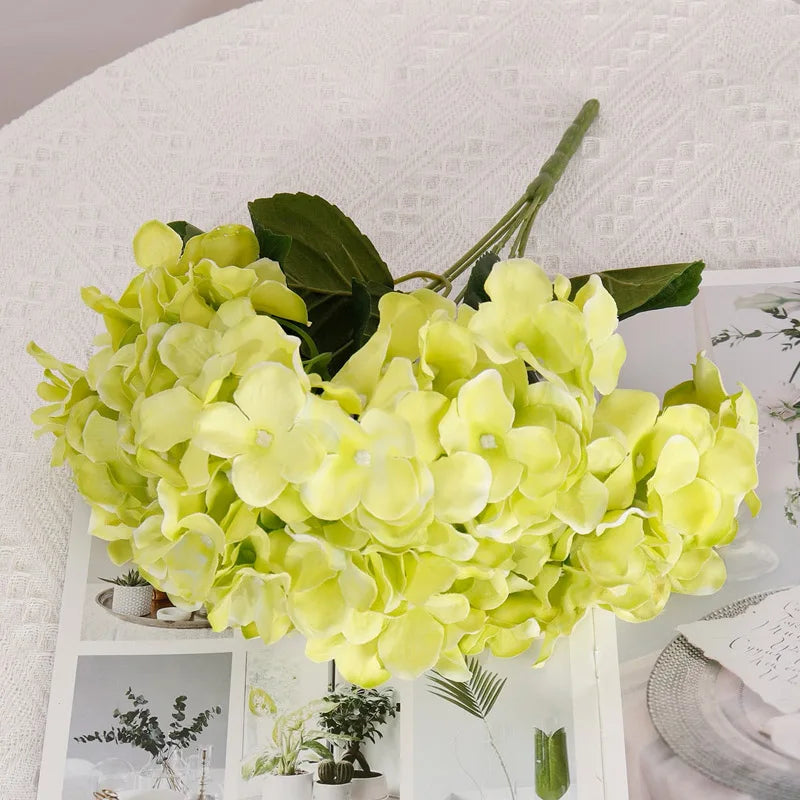 artificial hydrangea silk flowers 5 heads bouquet for home decor, wedding arrangements, party centrepieces, indoor decorative floral branch, anniversary and event decorations