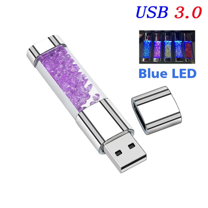 128GB Crystal LED USB 3.0 Flash Drive with Metal Design, High-Speed Memory Stick for Laptop, Car, TV, Ideal Wedding and Business Gift, Multiple Colours Available