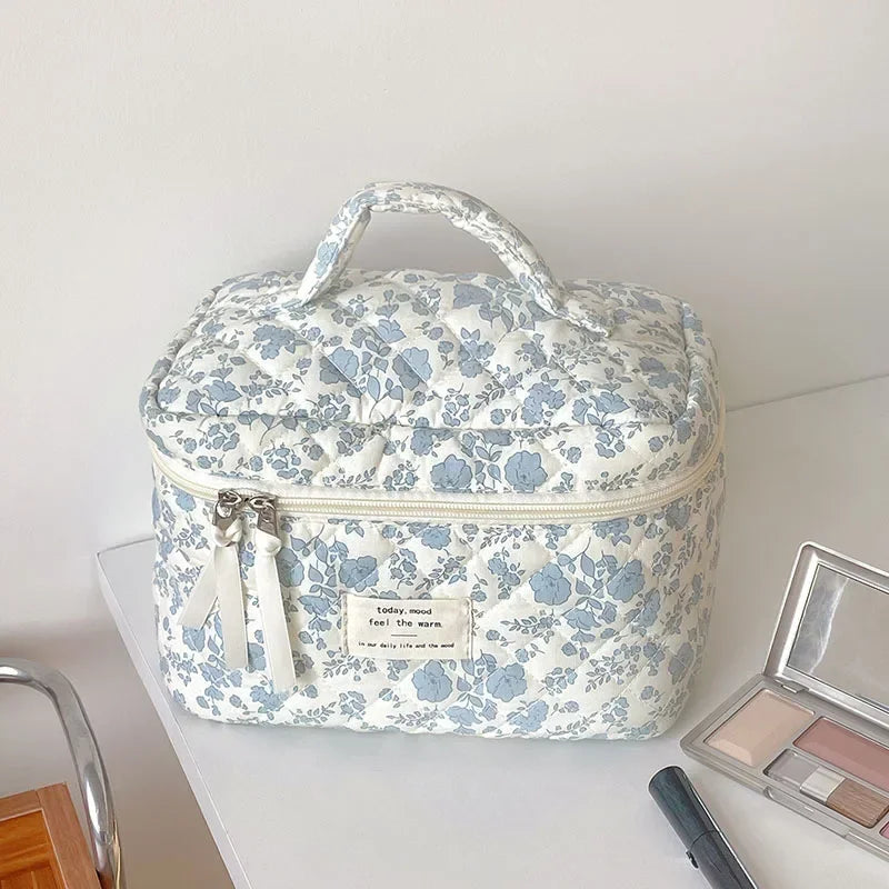 b0cl3bt4gl 1pcs cotton blue flower women cosmetic bag fabric storage bags small big capacity travel organzier pouch women makeup case