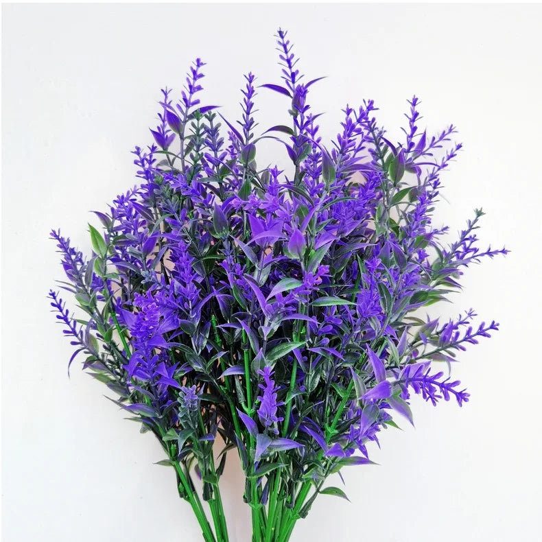 5pcs artificial lavender branches, plastic flowers for home, garden, wedding and bridal shower decorations, indoor desktop and outdoor use