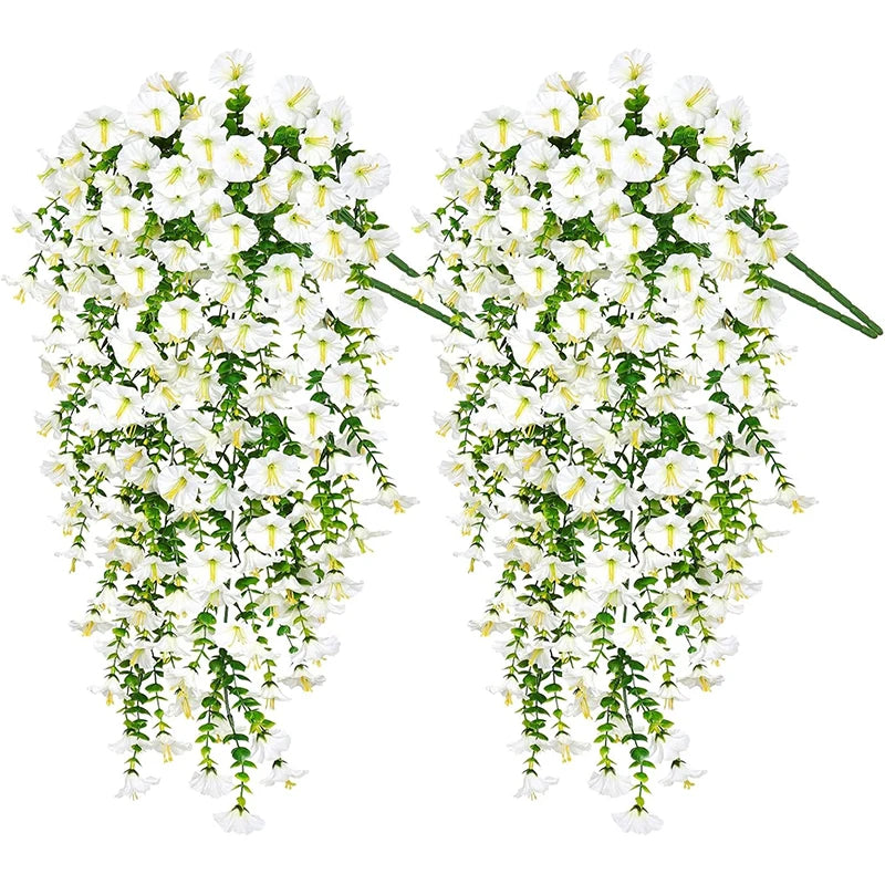 75cm white artificial morning glory hanging vine, faux silk flowers for home, garden & wedding decor, indoor outdoor use, set of 1 or 2