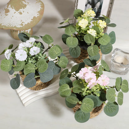 Artificial Eucalyptus Plant, Green Potted Grass, 11cm Decorative Plastic Leaves for Home, Office, Desktop, Outdoor and Exhibition Usage