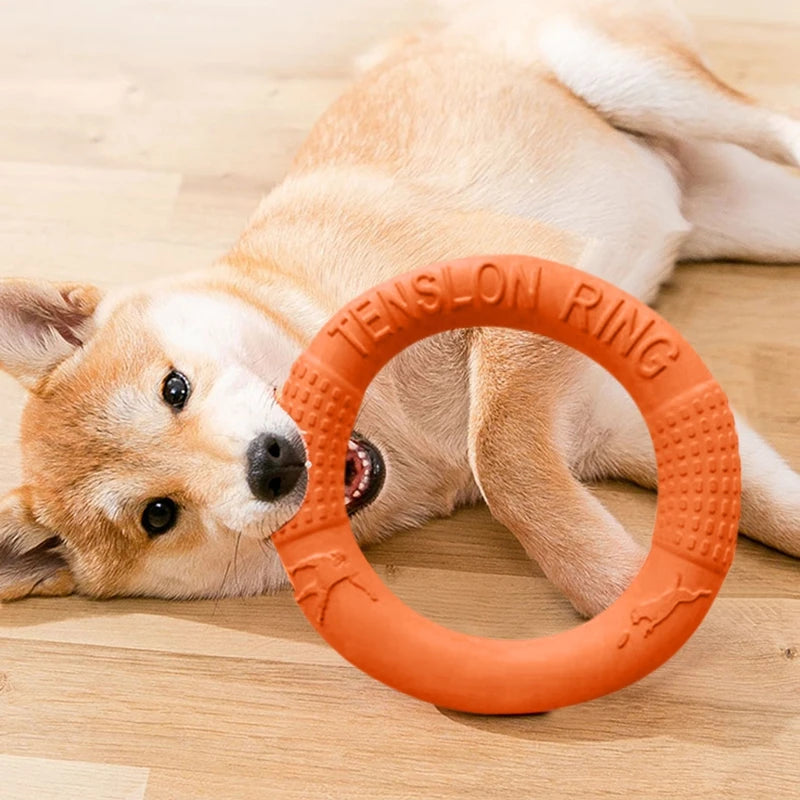 durable orange dog toy flying disc, eva rubber, interactive fetch ring, pet exercise accessory, safe flexible design, easy grip, outdoor training, perfect for active dogs