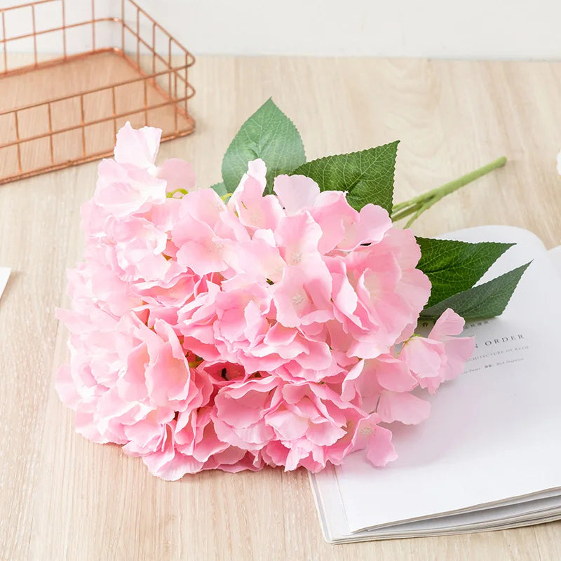 silk hydrangea artificial bouquet, decorative floral arrangements, pink white blue purple blooms for bridal shower, indoor wedding centerpieces, home decor
