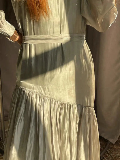 Eid Ramadan Muslim Women's Elegant Pleated A-Line Dress Abaya Kaftan Robe for Celebrations, Perfect for Spring Summer Events, Comfortable and Stylish Design