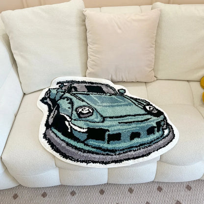 Green Enthusiast Racing Car Flocking Rug Soft Bedroom Mat Anti Slip Living Room Carpet Aesthetic Door Floor Pad