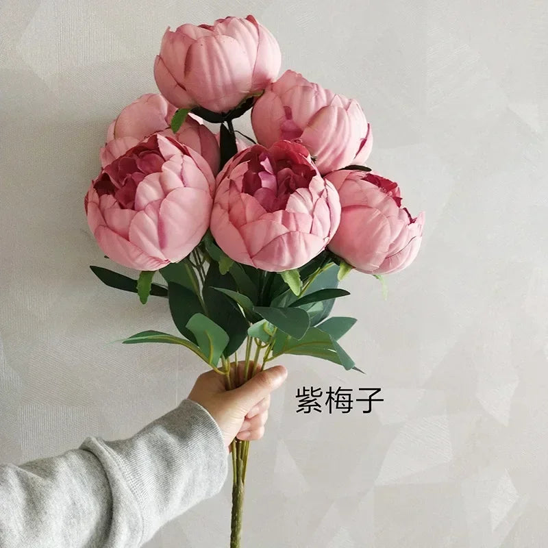 artificial peony flower bouquets, silk & raw silk, ideal for weddings, living room, dining table decor, multi-coloured, 10 heads, home & party decoration