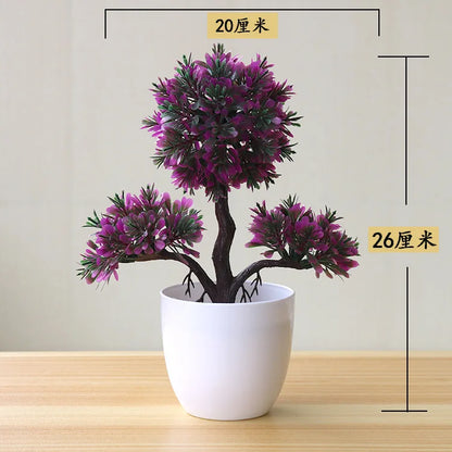 Artificial Bonsai Tree Decorative Plant, Plastic Fake Flowers with Pot, Desktop Ornament for Home, Office, Hotel, Garden, Anniversary, and Exhibition Use